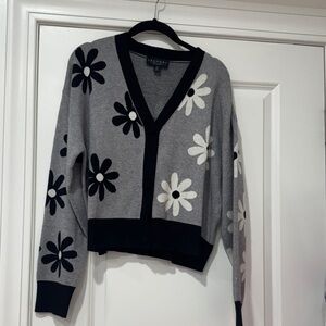 Laundry By Shelli Segal Gray and Black Floral Cardigan